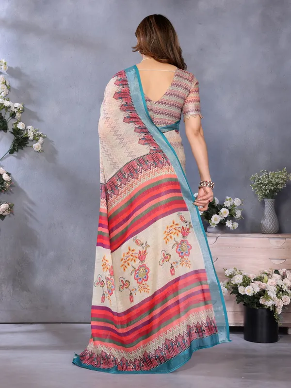 Multi_Color_Handloom_Linen_Cotton_Digital_Print_Zari_Border_Saree_(Product_Code:-80031)