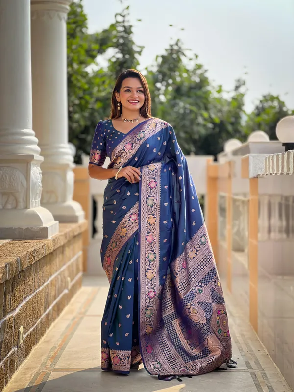 Navy_Blue_Color_Premium_Original_Silk_Banarasi_Meenakari_Saree_(Product_Code:-_30006)