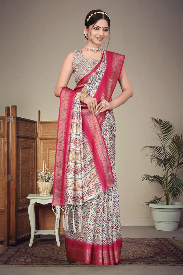 Off-white_Color_Heavy_Rich_Cotton_Silk_Digital_Print_Jacquard_Border_Saree_(Product_Code:-80017)
