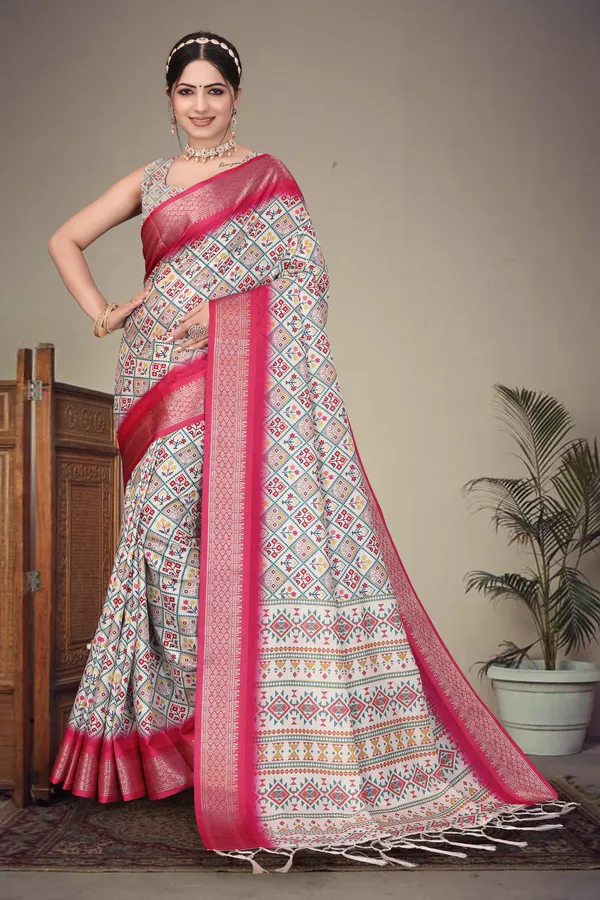 Off-white_Color_Heavy_Rich_Cotton_Silk_Digital_Print_Jacquard_Border_Saree_(Product_Code:-80017)
