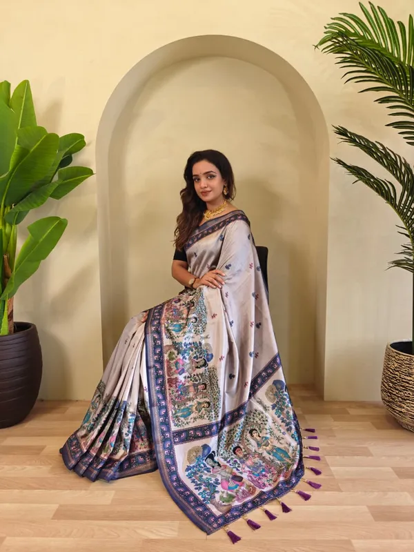 Off-white_Color_Pure_Dola_Viscose_Kalamkari_Print_Saree_(Product_Code:-_90002)