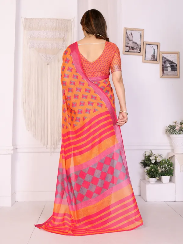 Orange_Color_Handloom_Linen_Cotton_Digital_Print_Designer_Saree_(Product_Code:-80026)