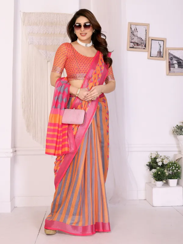 Orange_Color_Handloom_Linen_Cotton_Digital_Print_Designer_Saree_(Product_Code:-80026)