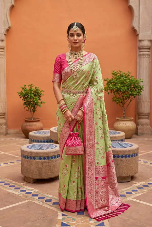 Parrot_Green_Color_Soft_Paithani_Silk_Peacock_Meenakari_Saree_(Product_Code:-_10031)
