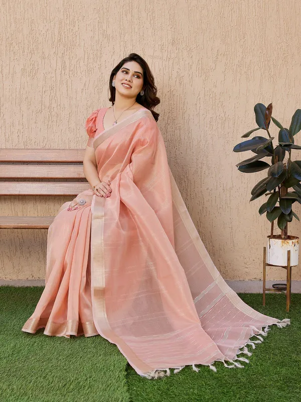 Peach_Color_Soft_Tissue_Linen_Silk_Zari_Weave_Saree_(Product_Code:-120003)