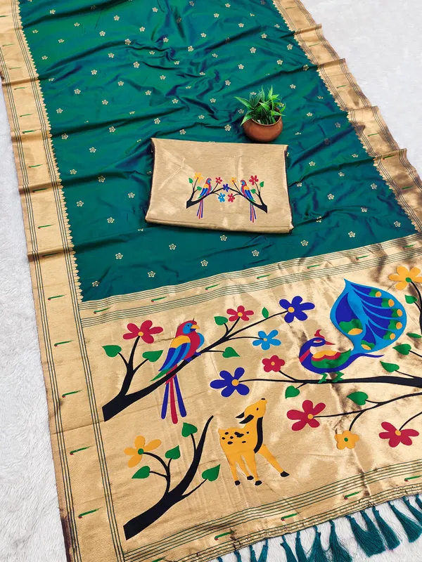 Peacock_Green_Color_Soft_Paithani_Silk_Meenakari_Peacock_Saree_(Product_Name:-10023)