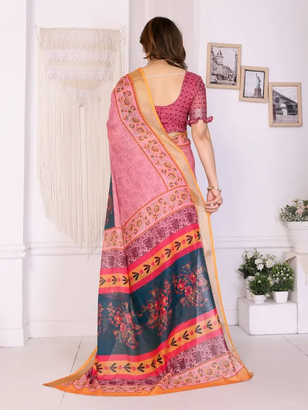 Pink_Color_Handloom_Linen_Cotton_Digital_Print_Designer_Saree_(Product_Code:-80022)