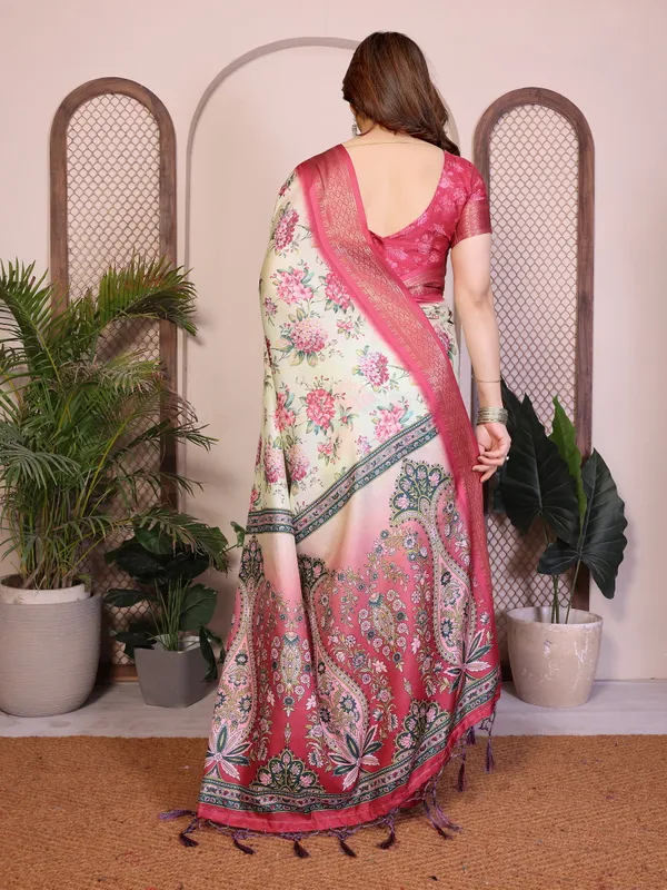 Pink-White_Color_Premium_Cotton_Silk_Floral_Print_Designer_Saree_(Product_Code:-80010)