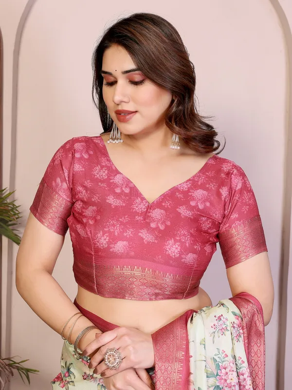 Pink-White_Color_Premium_Cotton_Silk_Floral_Print_Designer_Saree_(Product_Code:-80010)