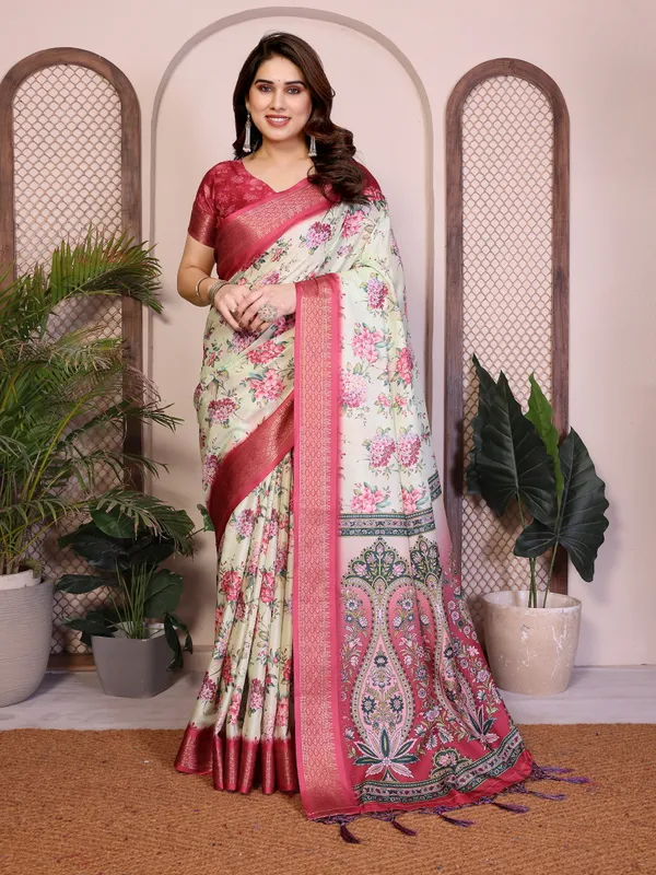 Pink-White_Color_Premium_Cotton_Silk_Floral_Print_Designer_Saree_(Product_Code:-80010)