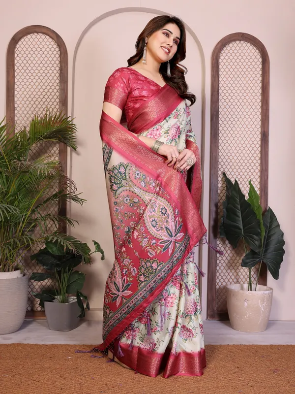 Pink-White_Color_Premium_Cotton_Silk_Floral_Print_Designer_Saree_(Product_Code:-80010)