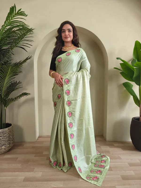Pista_Green_Color_Soft_Tussar_Silk_Embroidered_Cutwork_Designer_Saree_(Product_Code_:-_110018_)