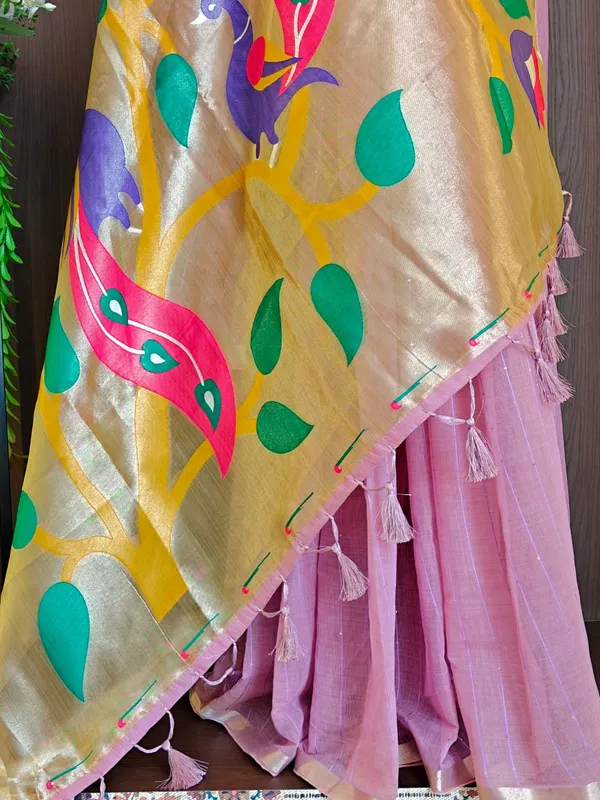 Primary_Color_Premium_Soft_Muga_Cotton_Tissue_Paithani_Saree_(Product_Code:-_130001)