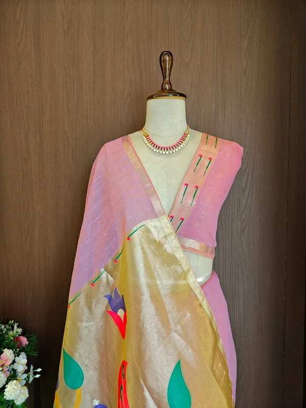 Primary_Color_Premium_Soft_Muga_Cotton_Tissue_Paithani_Saree_(Product_Code:-_130001)