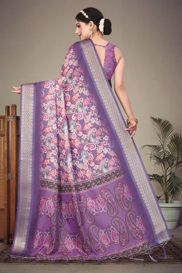 Purple_Color_Heavy_Rich_Cotton_Silk_Digital_Print_Jacquard_Border_Saree_(Product_Code:-80014)