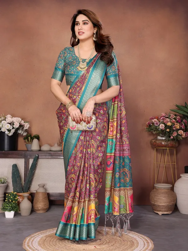 Rama_Blue_Color_Heavy_Rich_Cotton_Silk_Digital_Print_Designer_Saree_(Product_Code:-80002)
