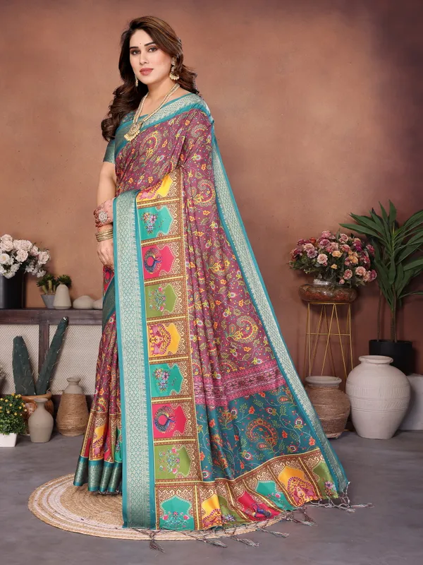 Rama_Blue_Color_Heavy_Rich_Cotton_Silk_Digital_Print_Designer_Saree_(Product_Code:-80002)