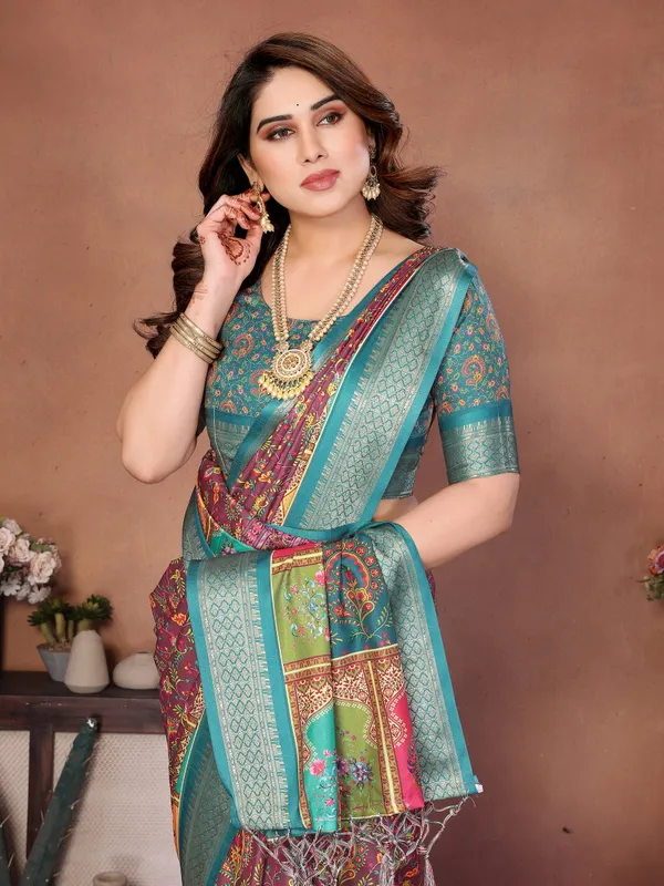 Rama_Blue_Color_Heavy_Rich_Cotton_Silk_Digital_Print_Designer_Saree_(Product_Code:-80002)