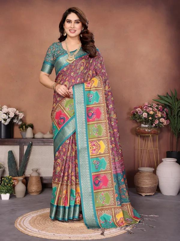 Rama_Blue_Color_Heavy_Rich_Cotton_Silk_Digital_Print_Designer_Saree_(Product_Code:-80002)