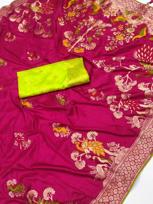Rani_Pink_Color_Pure_Viscose_Dola_Silk_Elephant_&_Peacock_Meenakari_Saree_(Product_Code:-_90010)