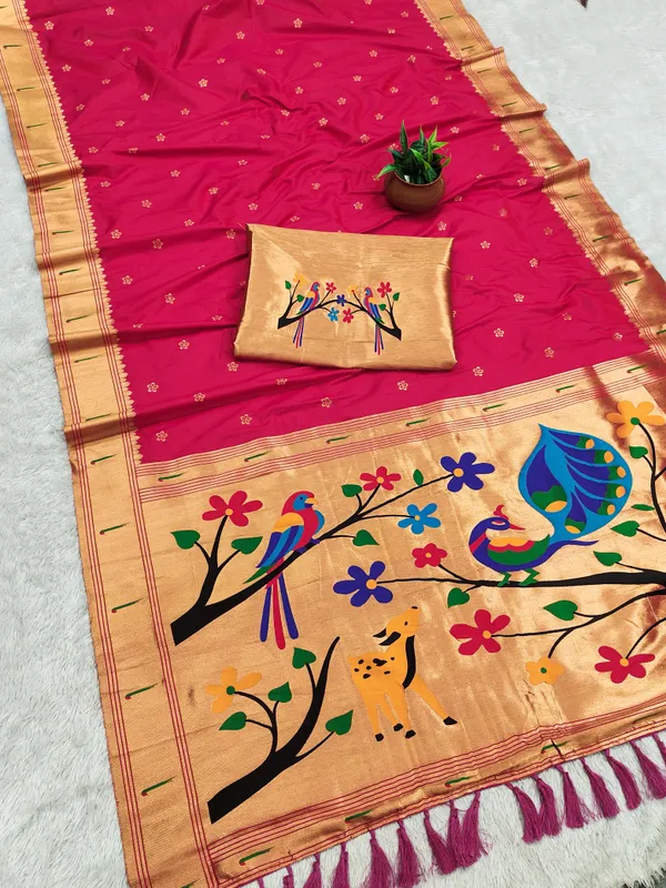Rani_Pink_Color_Soft_Paithani_Silk_Meenakari_Peacock_Saree_(Product_Name:-10019)