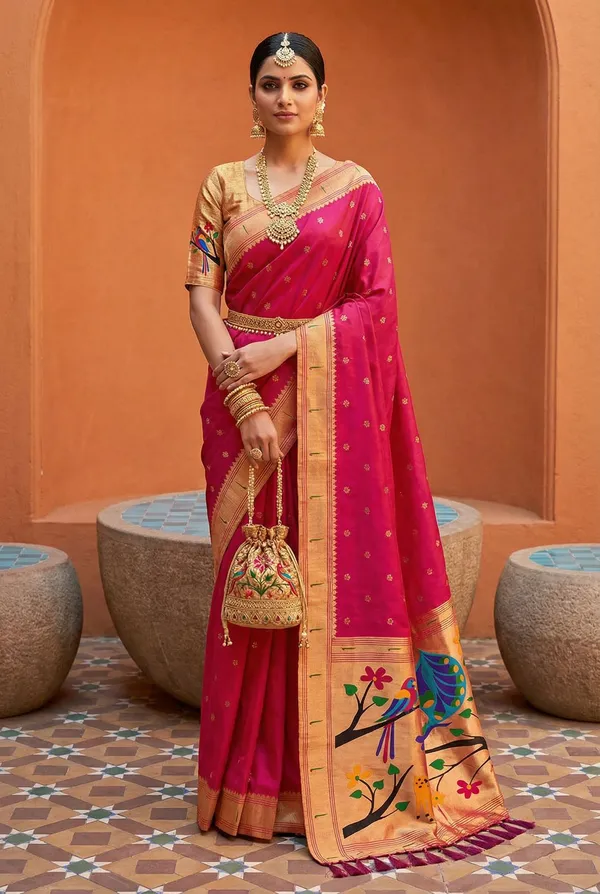 Rani_Pink_Color_Soft_Paithani_Silk_Meenakari_Peacock_Saree_(Product_Name:-10019)