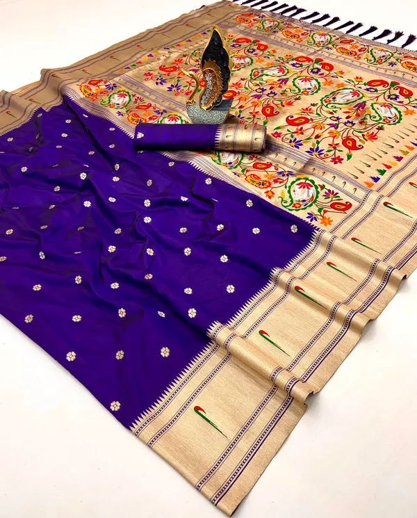 Royal_Purple_Color_Soft_Paithani_Silk_Meenakari_Peacock_Weaving_Saree_(Product_Code:-10041)