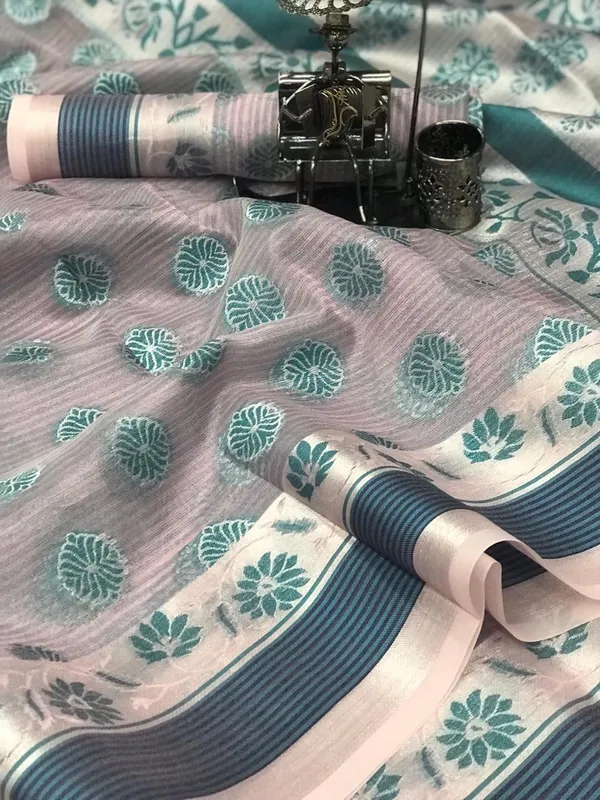 Sea_green_Color_Pure_Organza_Silk_Jacquard_Weaving_Saree_(Product_Code_:-_60005)