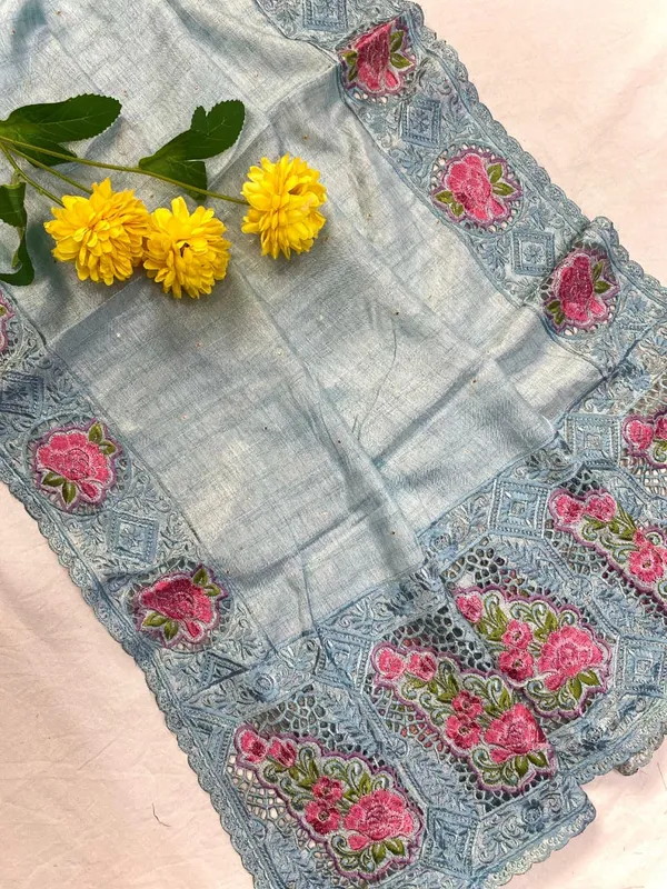 Sky_Blue_Color_Soft_Tussar_Silk_Embroidered_Cutwork_Designer_Saree_(Product_Code_:-_110019_)