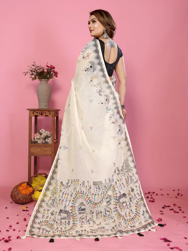 Soft_Linen_Cotton_Warli_Print_Designer_Saree_(Product_Code:-80044)