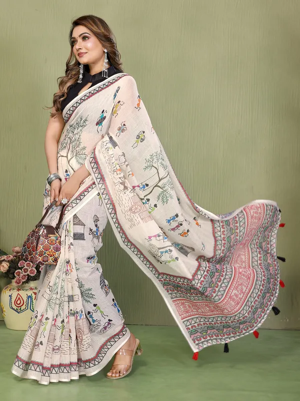 Soft_Linen_Cotton_Warli_Print_Designer_Saree_(Product_Code:-80045)