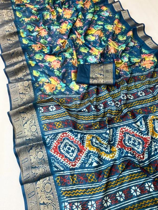 Teal_Blue_Color_Premium_Dola_Floral_Print_Designer_Saree_(Product_Colod_:-_90019)
