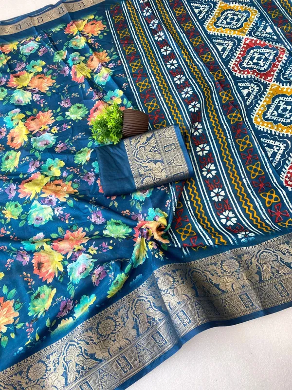 Teal_Blue_Color_Premium_Dola_Floral_Print_Designer_Saree_(Product_Colod_:-_90019)