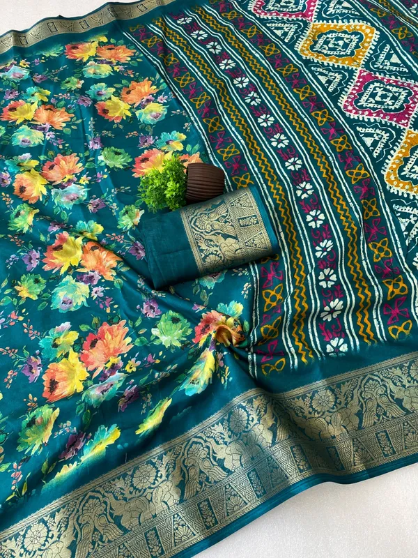 Teal_Blue_Color_Premium_Dola_Floral_Print_Designer_Saree_(Product_Colod_:-_90021)