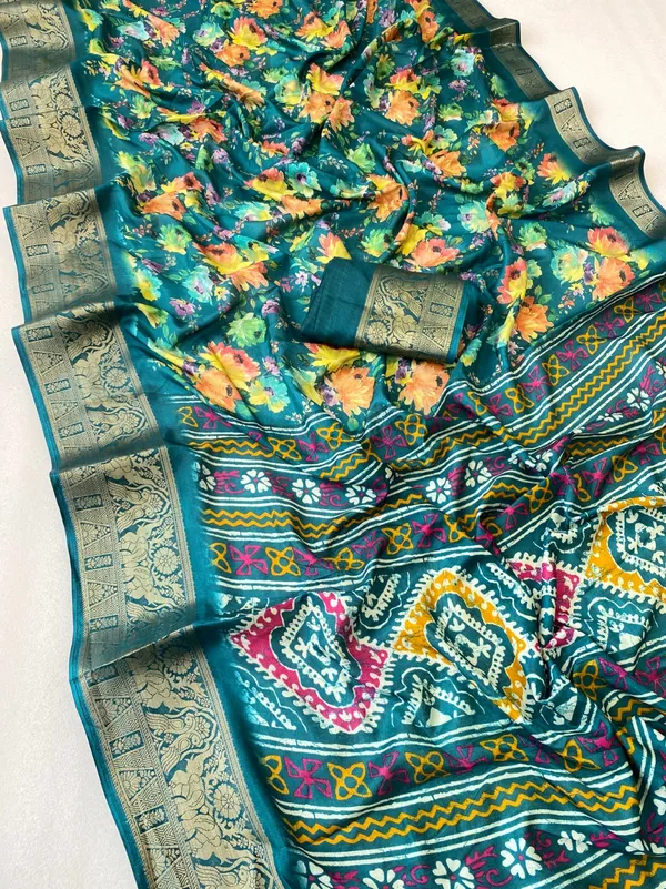 Teal_Blue_Color_Premium_Dola_Floral_Print_Designer_Saree_(Product_Colod_:-_90021)