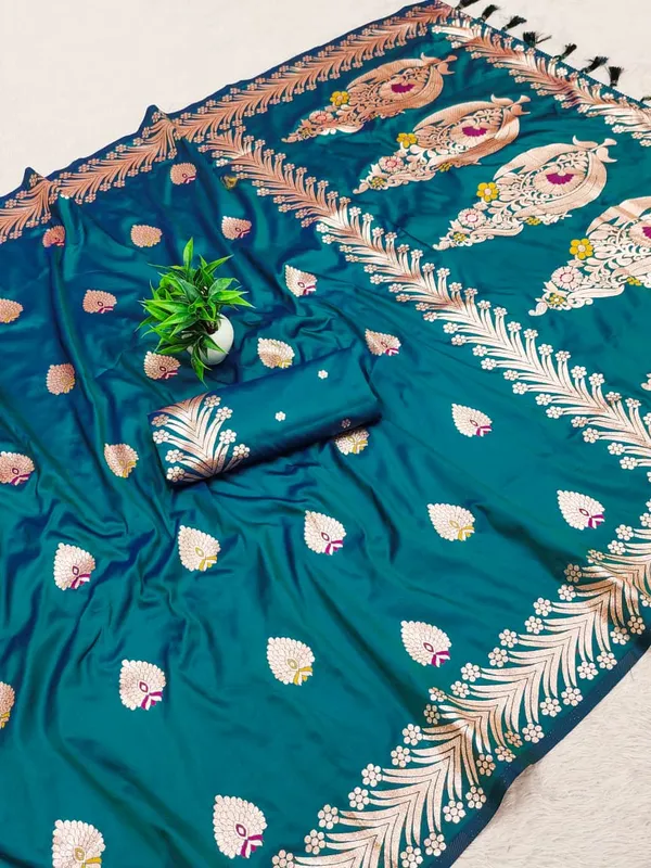 Teal_Blue_Color_Soft_Banarasi_Silk_Gold_Zari_Meenakari_Weaving_Saree_(Product_Code:-_30024)