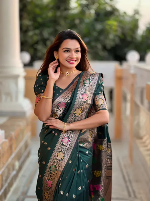 Bottle_Green_Color_Premium_Original_Silk_Banarasi_Meenakari_Saree_(Product_Code:-_30008)