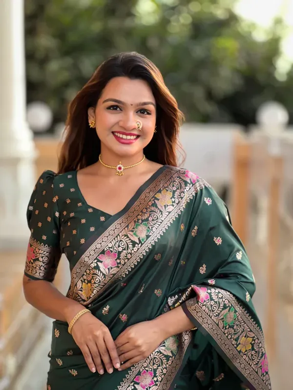 Bottle_Green_Color_Premium_Original_Silk_Banarasi_Meenakari_Saree_(Product_Code:-_30008)