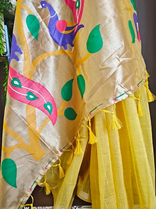 Yellow_Color_Premium_Soft_Muga_Cotton_Tissue_Paithani_Saree_(Product_Code:-_130005)