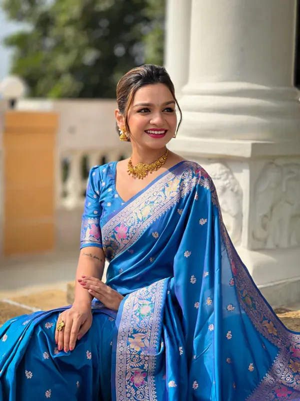Peacock_Blue_Color_Premium_Original_Silk_Banarasi_Meenakari_Saree_(Product_Code:-_30004)