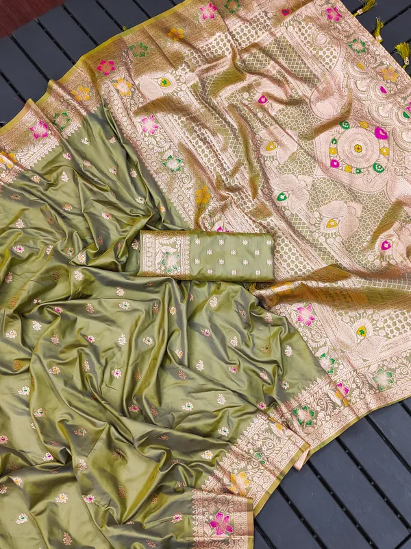 Olive_Green_Color_Premium_Original_Silk_Banarasi_Meenakari_Saree_(Product_Code:-_30003)
