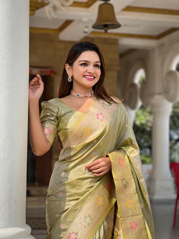 Olive_Green_Color_Premium_Original_Silk_Banarasi_Meenakari_Saree_(Product_Code:-_30003)