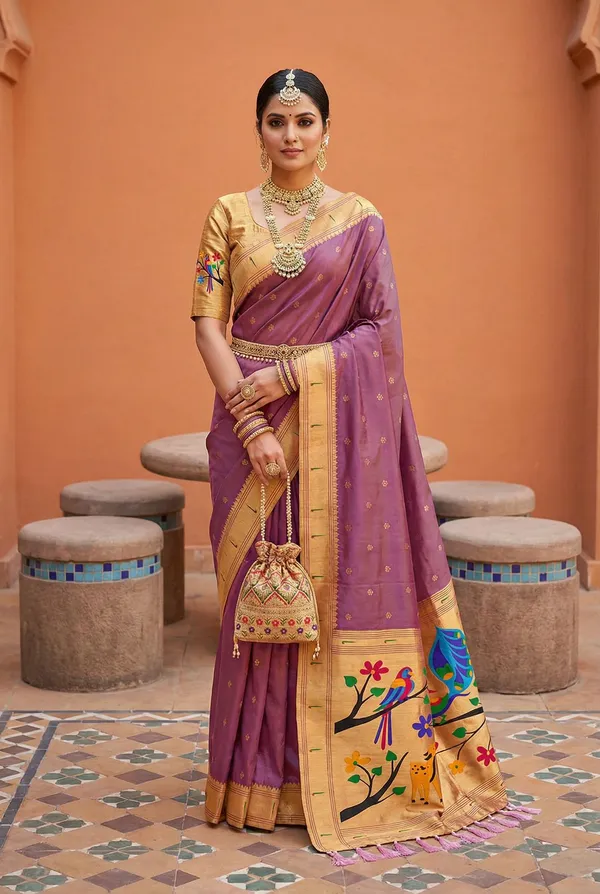 light_purple_Color_Soft_Paithani_Silk_Meenakari_Peacock_Saree_(Product_Name:-10024)
