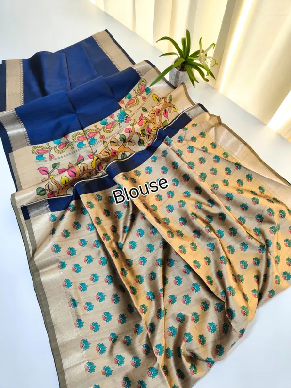 royal_blue_Color_Soft_Khadi_Raw_Silk_Kalamkari_Saree_(Product_Code:-110007)
