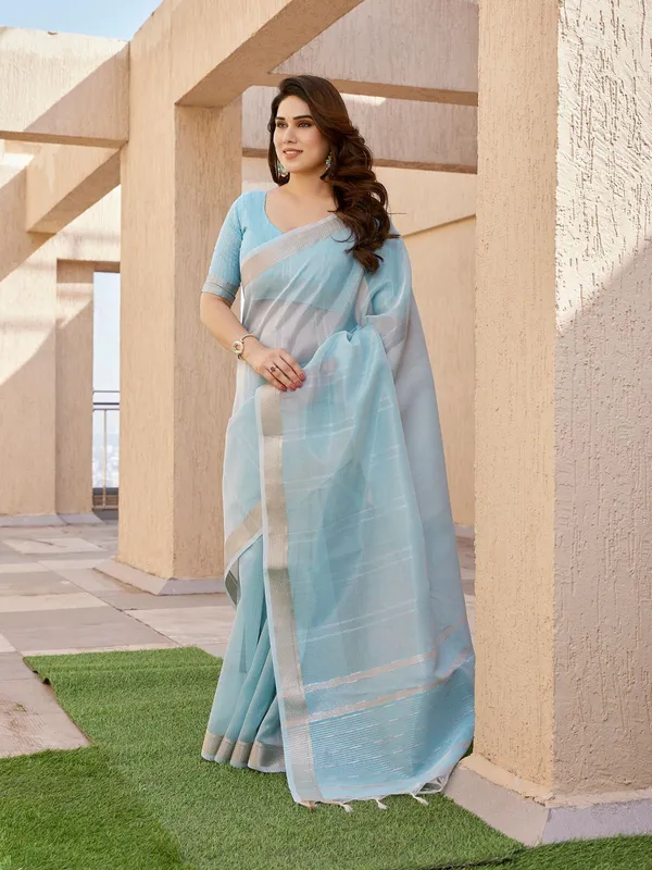 sky_blue_Color_Soft_Tissue_Linen_Silk_Zari_Weave_Saree_(Product_Code:-120002)