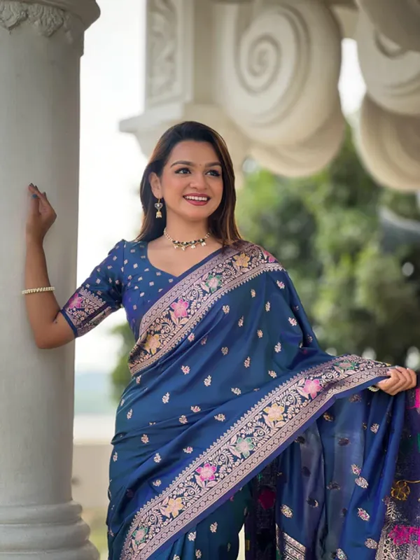 Navy_Blue_Color_Premium_Original_Silk_Banarasi_Meenakari_Saree_(Product_Code:-_30006)