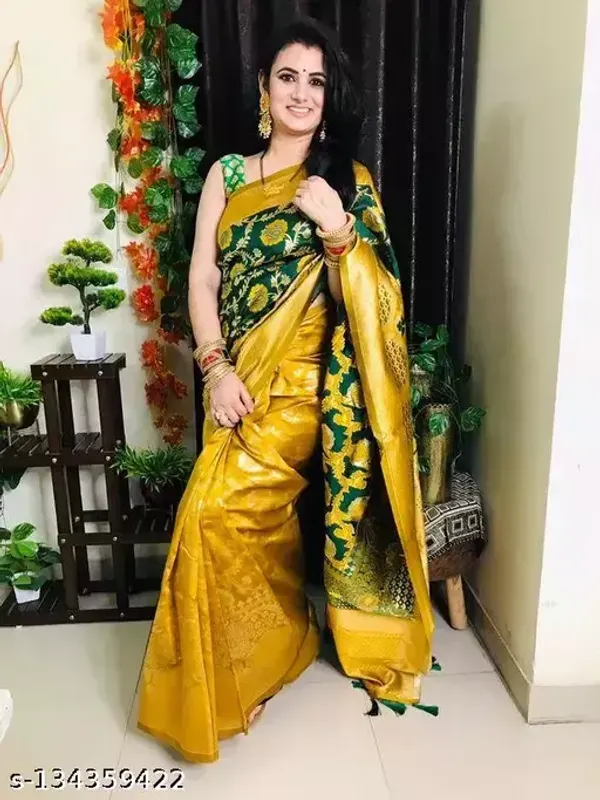 Yellow_Soft_Lichi_Silk_Saree_For_Women