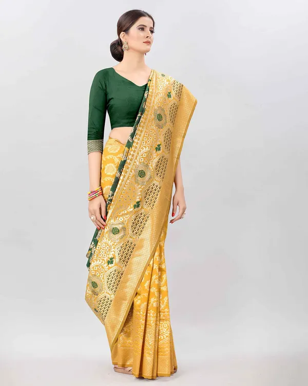 Yellow_Soft_Lichi_Silk_Saree_For_Women