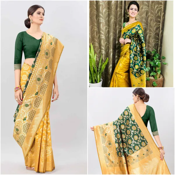 Yellow_Soft_Lichi_Silk_Saree_For_Women