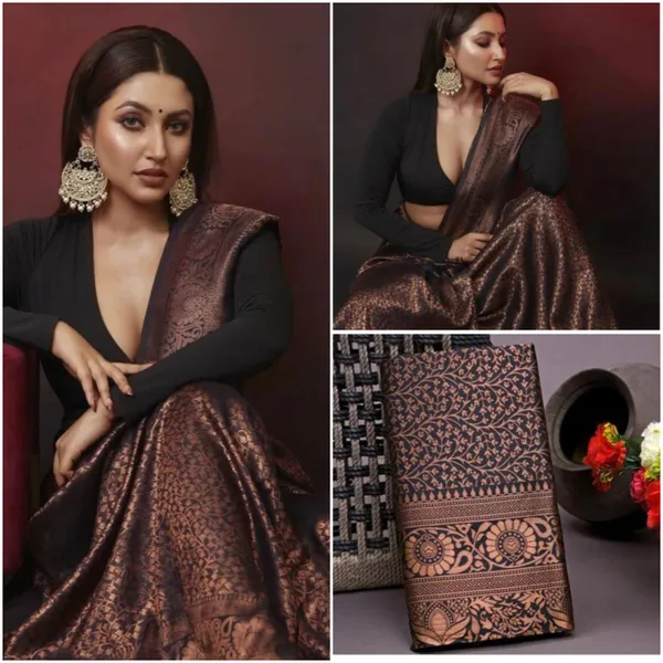 Black_Soft_Lichi_Silk_Saree_For_Women